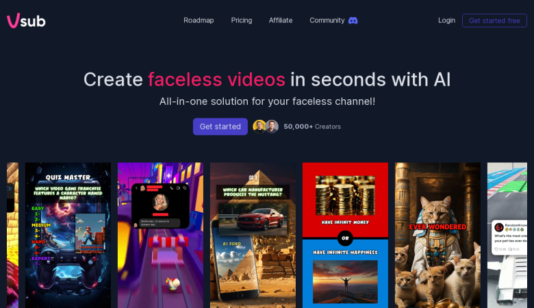 Vsub.io: AI Tool for Quick Faceless Video Creation