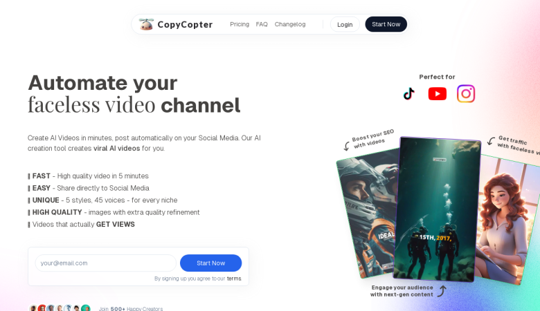 CopyCopter.ai: Create High-Quality AI Faceless Videos