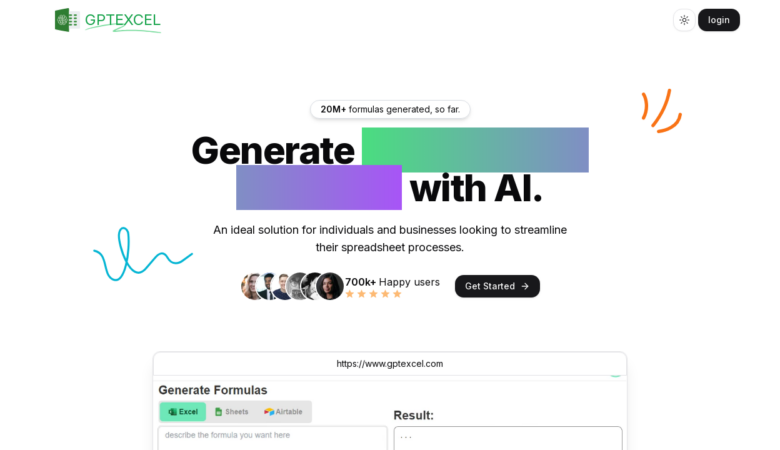GPTExcel: Excel Formula Generator AI Assistant