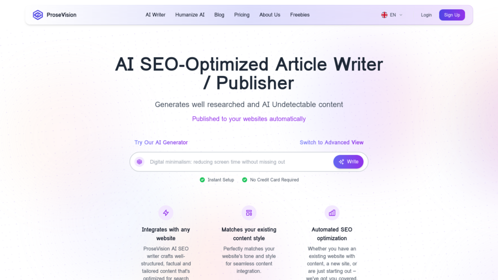 ProseVision: AI SEO Content Tool for Undetectable Writing