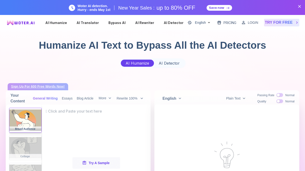 WoterAI: Humanize AI Text While Bypassing Detection Systems