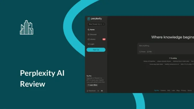 Perplexity AI review 2026 dashboard showing cited search results on a laptop screen